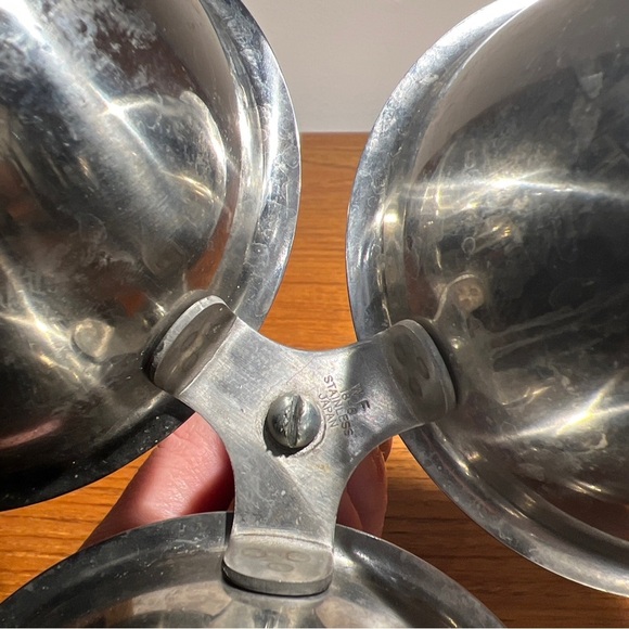 Vintage 18-8 Stainless Steel 3 Bowl mcm Condiment Serving Trio Wood Handle - Picture 3 of 9